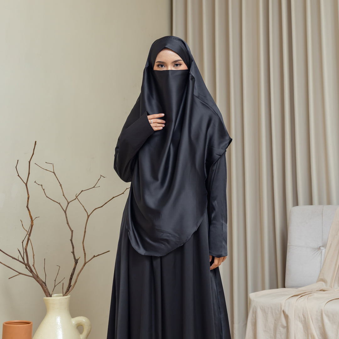 AMORE Satin Abaya + Khimar Set