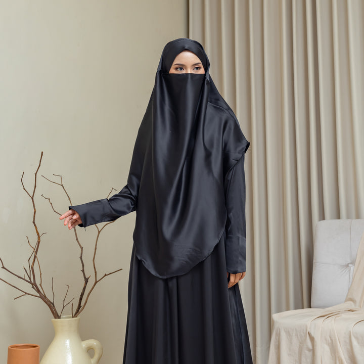 AMORE Satin Abaya + Khimar Set