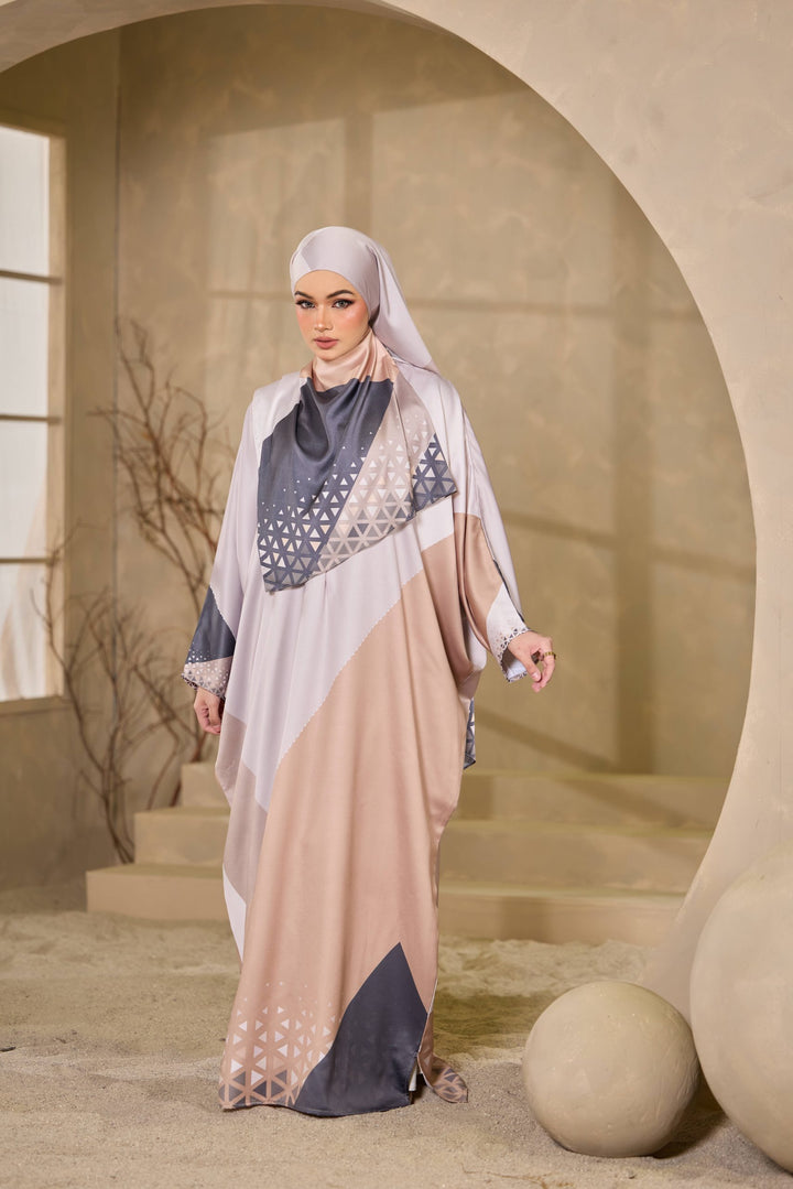 ELARA Lux Satin Abaya + Shawl Set