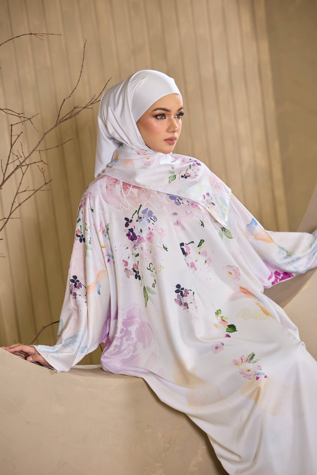 ELARA Lux Satin Abaya + Shawl Set