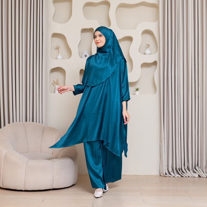 HAMRA Satin Silk Hijab and Pant Suit Set