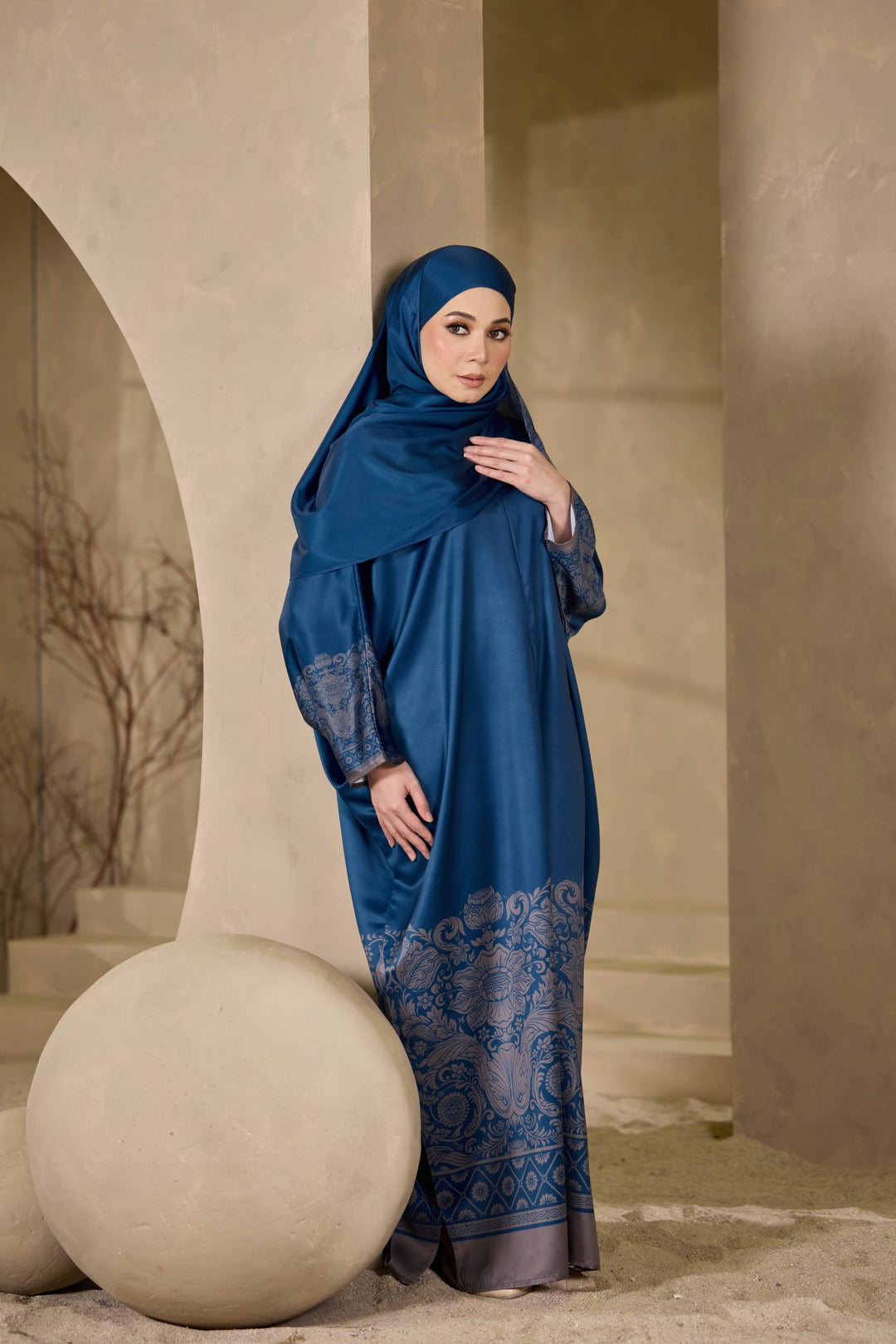 ELARA Lux Satin Abaya + Shawl Set