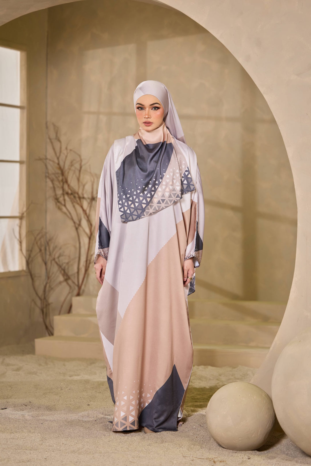 ELARA Lux Satin Abaya + Shawl Set