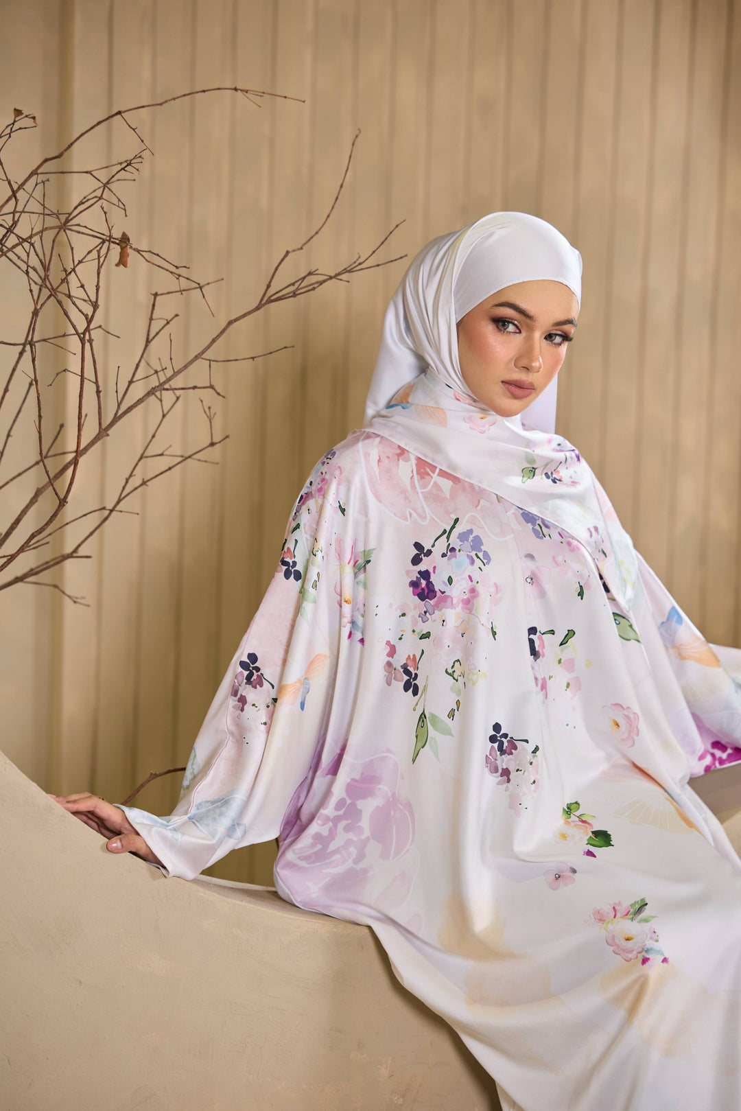ELARA Lux Satin Abaya + Shawl Set